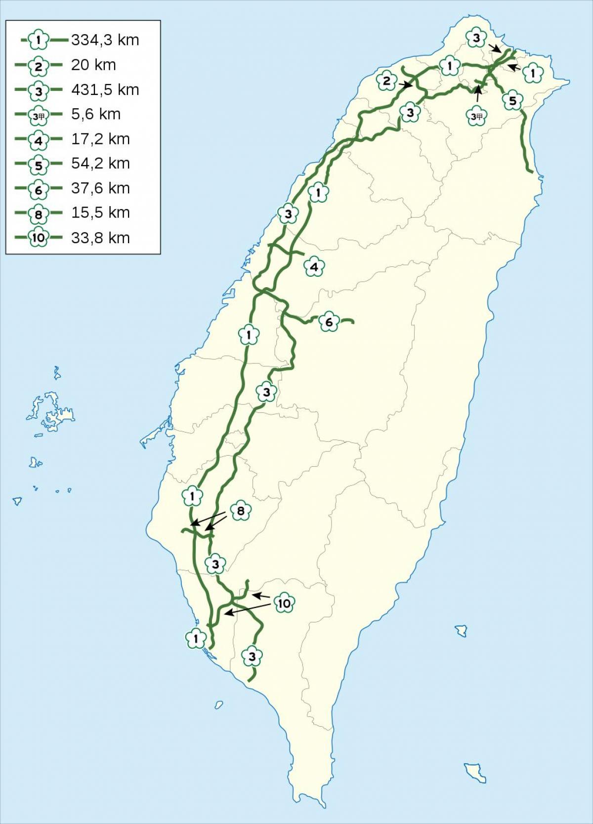 Карта автомобильных дорог Тайваня
