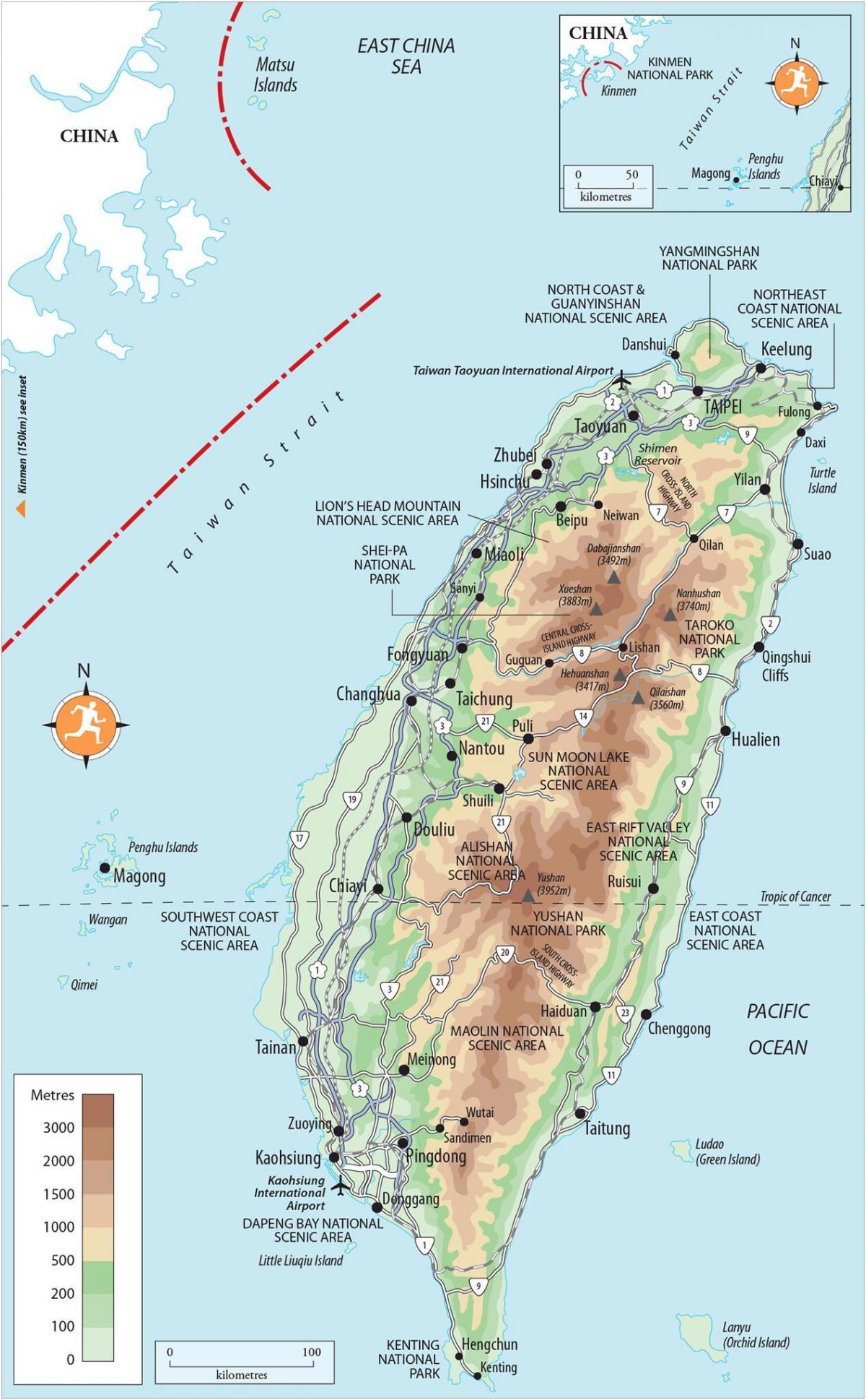 Карта высот Тайваня